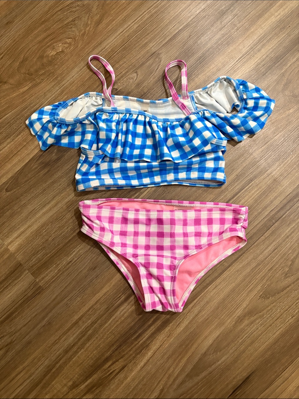 Kensie Girls Blue & Pink Gingham Ruffle Bikini